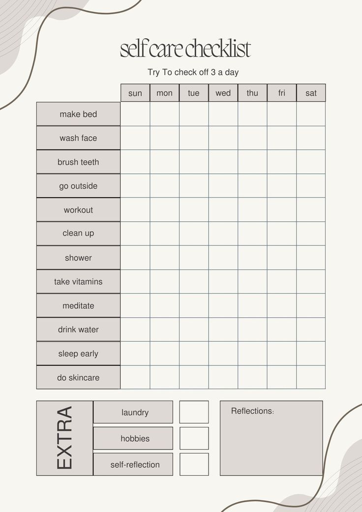 the printable self care checklist is shown