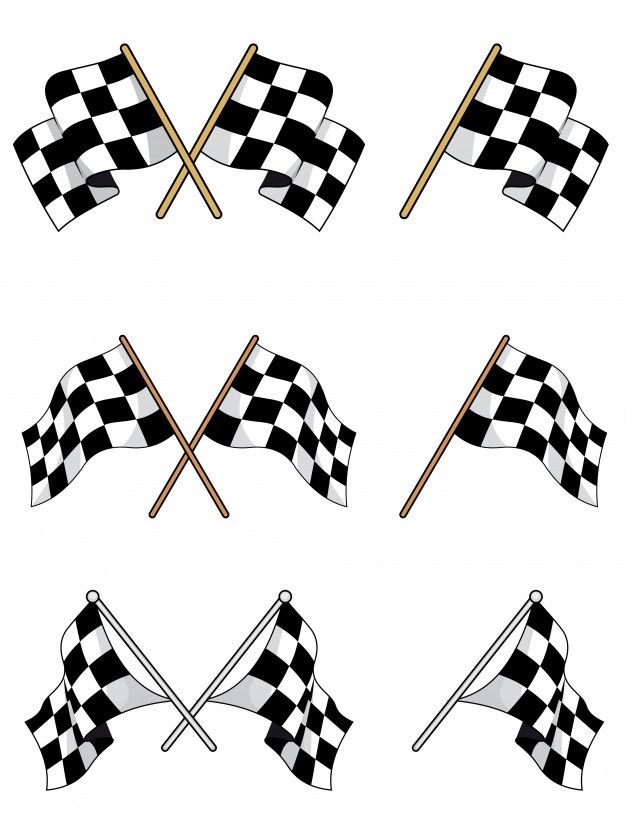 four checkered flags flying in the wind