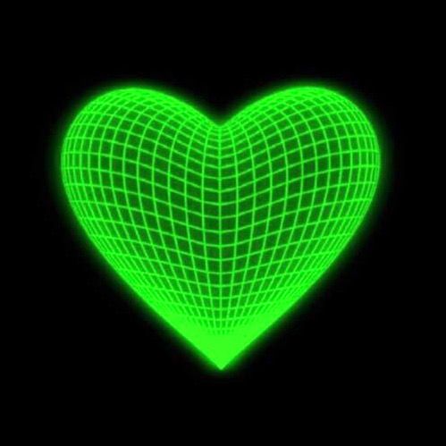 a neon green heart on a black background