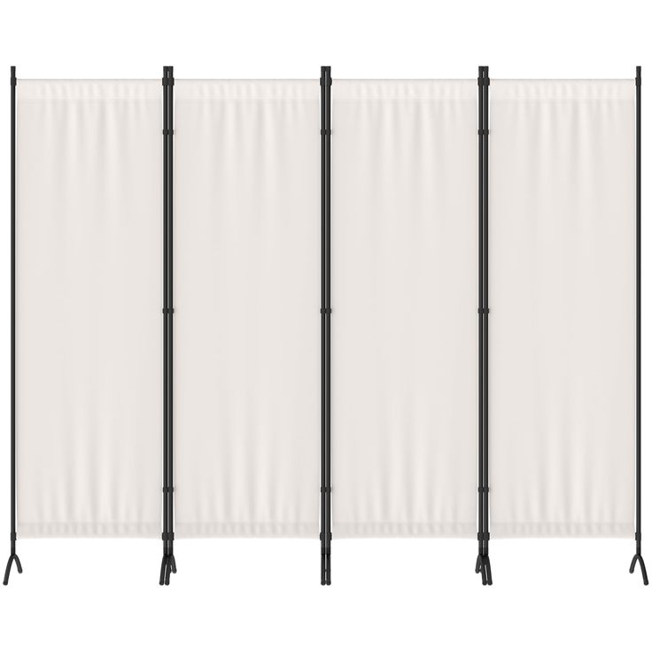 a white room divider with black poles