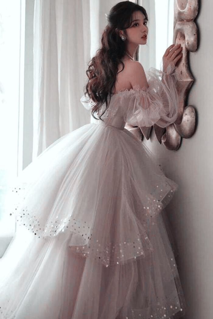 dress | aesthetic | princess | fairytale Wedding Dress Aesthetic Fairy, Fairy Core Ball Gown, Royal Ball Dress Aesthetic, Princess Outfits Royal Aesthetic, Fairy Ball Gown Aesthetic, Fairy Tail Dress Aesthetic, Big Poofy Dresses Aesthetic, Princess Prom Dress Aesthetic, Magic Dress Fairytale Princesses