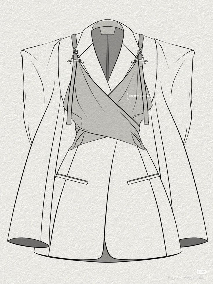 a drawing of a jacket with an open front and tie around the shoulders, on a white background