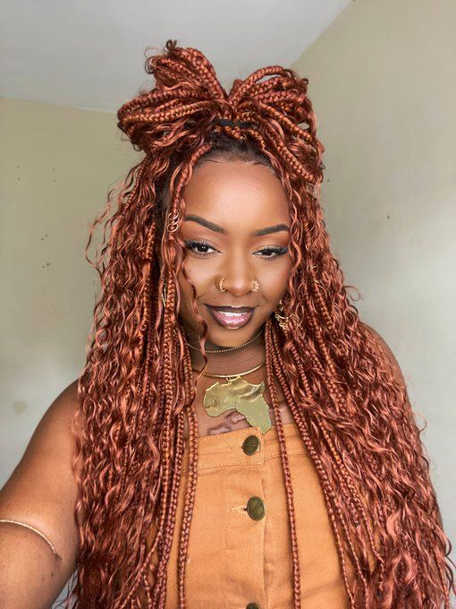 Copper Red Goddess Braids, Barbie Braids Hairstyles, Twist Braids Vermelho, Ginger Red Braids, Cool Auburn Hair, Copper Goddess Braids, Auburn Braids, Box Dreads, Barbie Hairstyle