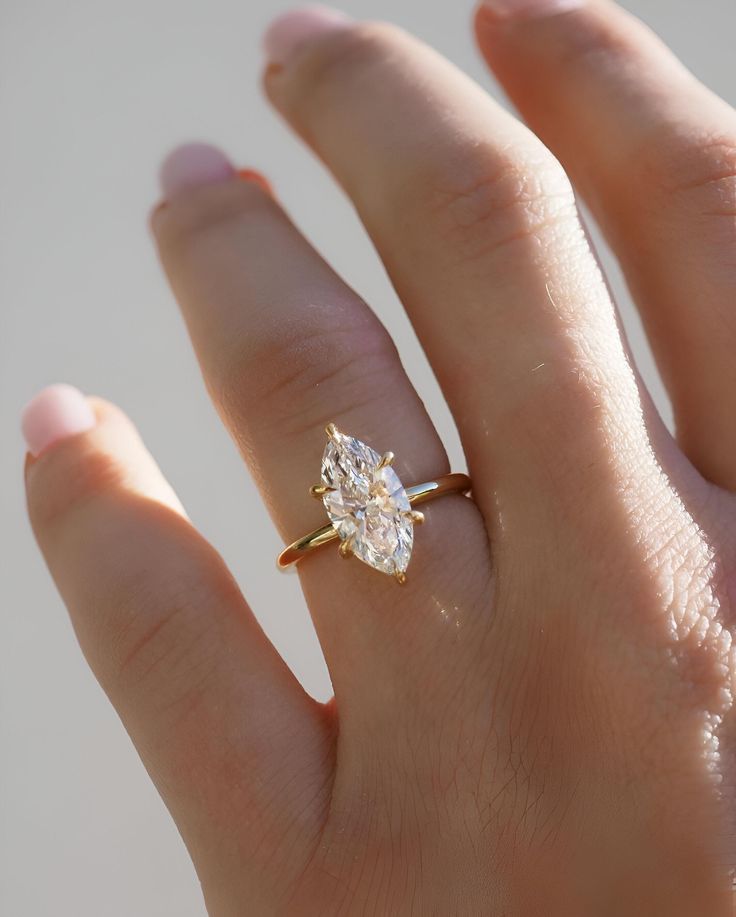 a woman's hand with a ring on it and a diamond in the middle