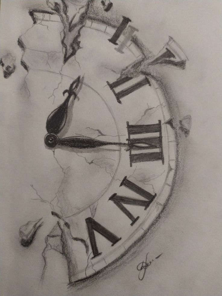 a pencil drawing of a clock with roman numerals on it's face