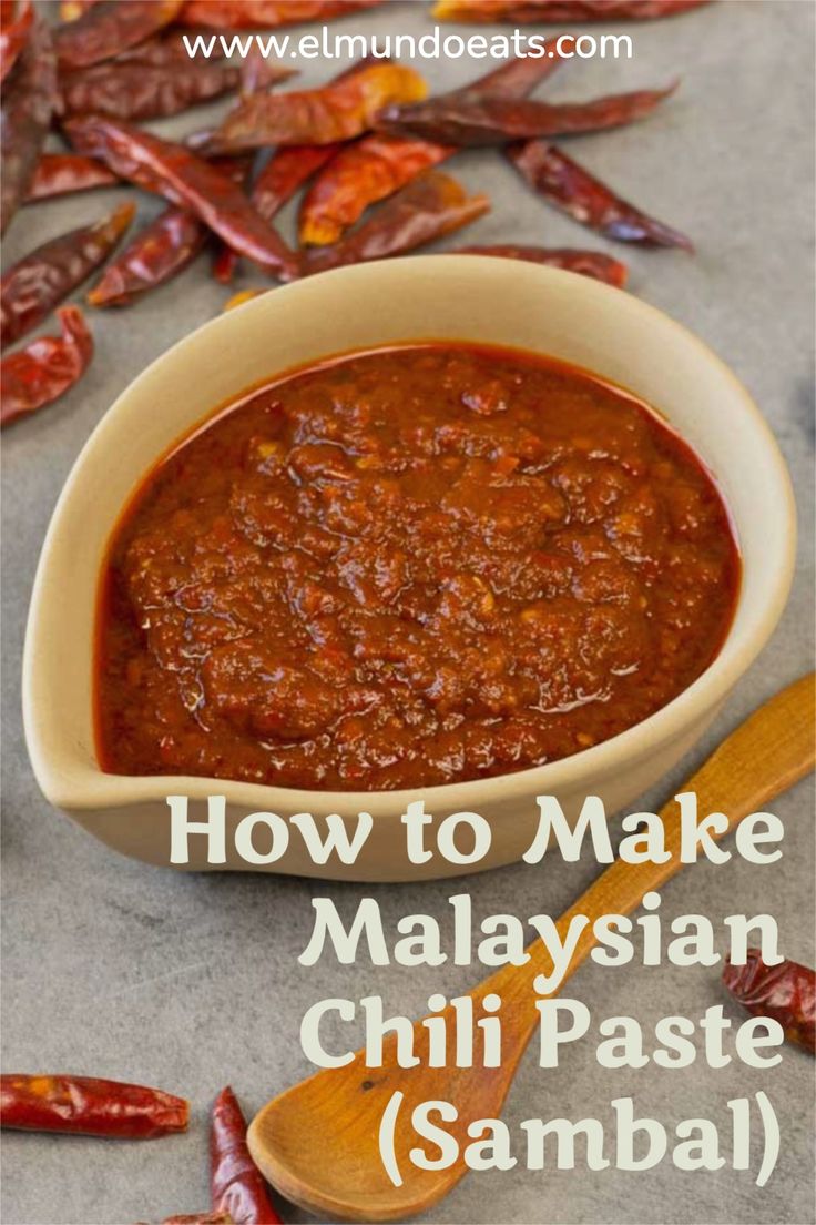 how to make malaysian chili paste sandal in a white bowl with wooden spoons