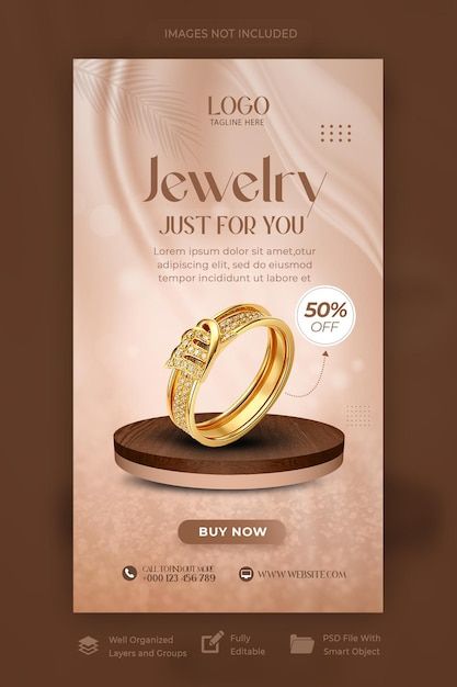 a flyer for jewelry store with gold rings