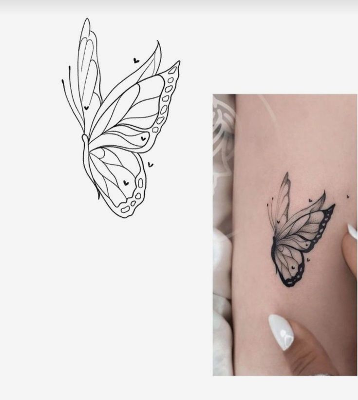 a butterfly tattoo on the side of a woman's stomach and an image of a butterfly