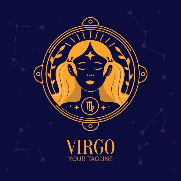 virgo zodiac sign with woman's face and stars in the sky above it