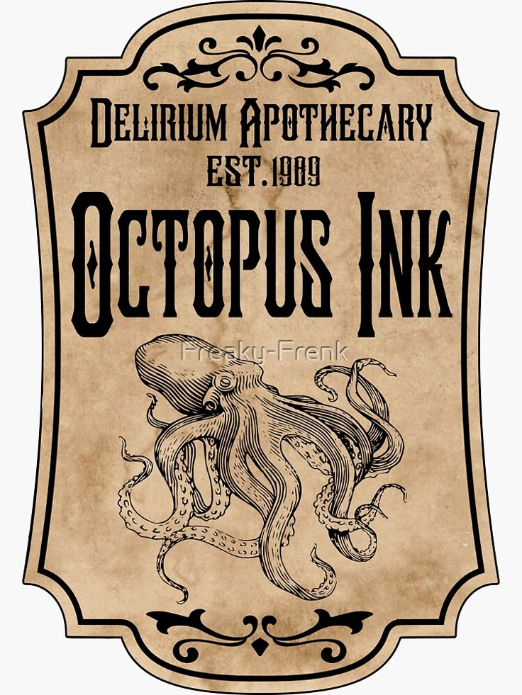 an octopus ink label for delirium apothecary