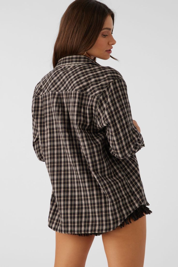 Always classic flannel shirt that has a front button closure with collar, allover plaid print and super soft feel. O'Neill Women's flannel shirt 28" In length Relaxed fit Brushed cotton flannel Front button closure with collar 100% Cotton brushed flannel | O'Neill Women's Logan Flannel Relaxed Fit Shirt in Chocolate, Size 2XL Womens Flannel Shirts, Plaid Long Sleeve Flannel Shirt With Button Closure, Classic Plaid Button-up Shacket, Fall Flannel Shirt With Button Closure, Plaid Relaxed Fit Shirt For Fall, Flannel Collared Shirt For Fall, Relaxed Fit Collared Flannel Shirt, Relaxed Fit Plaid Shirt For Fall, Collared Plaid Flannel Shirt For Fall