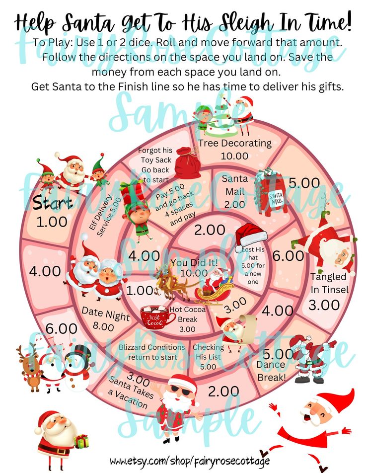 a christmas time wheel with santa claus and other characters around it, as well as the numbers