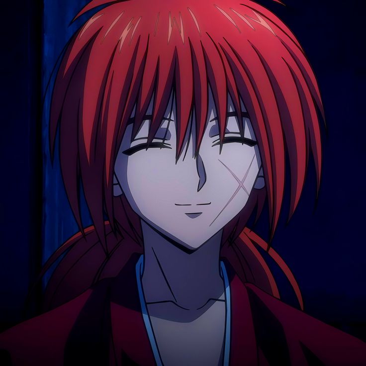 an anime character with red hair and bangs