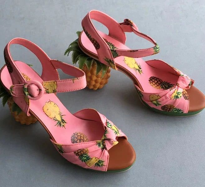 Pineapple high heels buckle strap sandals pink printed Peep-Toe Pumps summer platform shoes women novelty FT919 Golden Atelier Platform Shoes Women, Sweater Bags, Floral Prom Dresses, Pineapple Print, Stylish Shoes, Shoes Women, Platform Shoes, Shoes Heels Boots, Strap Sandals