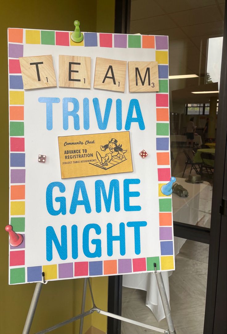 a sign that says team trivia game night