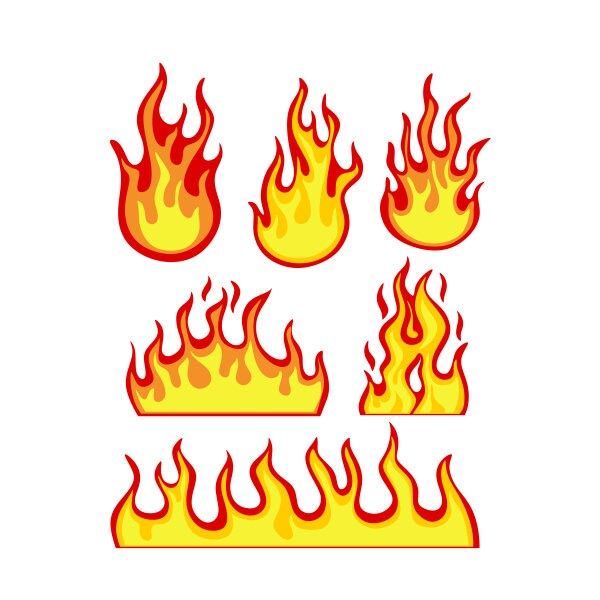 a set of fire flames on a white background