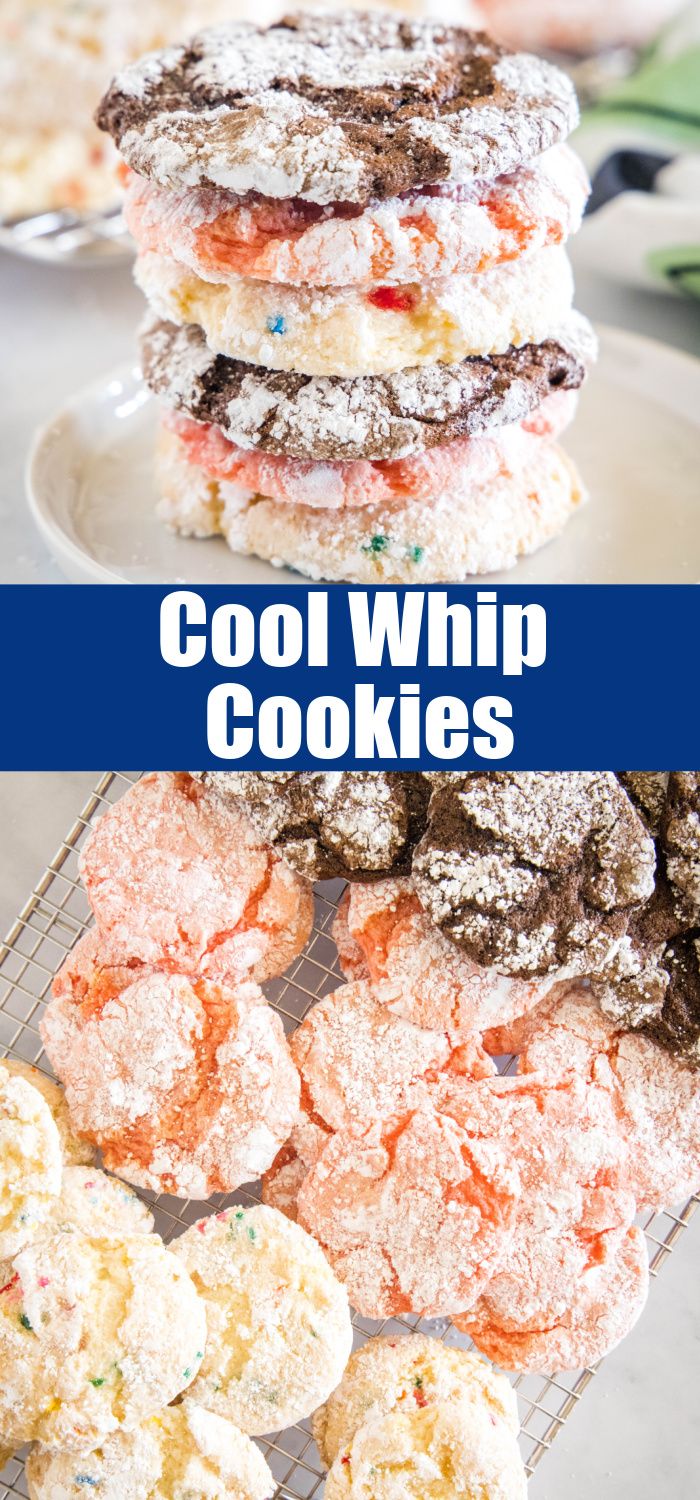 cookies are stacked on top of each other with the words cool whip cookies above them