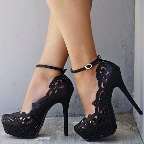 Category:Heels; Upper Materials:PU; Embellishment:Lace-up; Heel Type:Platform,Stiletto Heel; Actual Heel Height:6.10; Gender:Women's; Platform Height:1.97; Toe Shape:Round Toe; Heel Height(inch):>5; Closure Type:Lace-up; Shipping Weight:0.9; Listing Date:05/11/2021; Production mode:Self-produce; 2022 Trends:Ankle Strap Heels,High Heels,Fantasy Shoes,Stilettos; Foot Length:; SizeChart1_ID:2:167908; Size chart date source:Provided by Supplier.; US Size:; UK Size:14.5; EU Size:50 Black Lace-up Wedding Shoes For Party, Black Platform Heels For Wedding, Ankle Strap Heels For Prom, Fitted High Heel Heels For Banquet, Fitted Ankle Strap Heels For Banquets, Fitted Ankle Strap Heels For Banquet, Banquet Fitted High Heels, High Heel Lace Wedding Shoes For Party, Lace Heels With Ankle Strap For Party