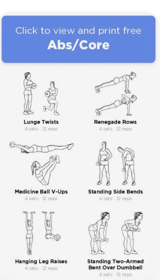 an exercise poster with instructions to use the abs / core