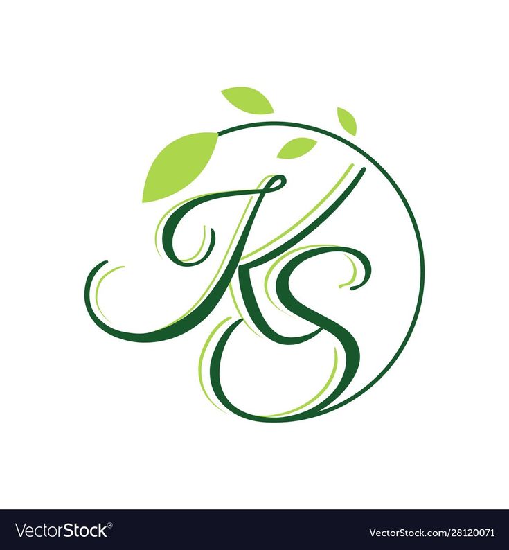 the letter k with leaves on it is inscribed in green and white letters are shown