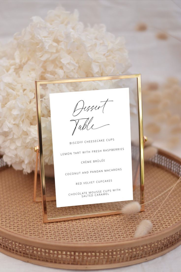 "Dessert Table" sign template in script font. List your  desserts with this sign to help your guests choose their favourite. Portrait orientation template measuring 5x7" Kids At Wedding, He Sees Me, Baat Pakki, Chocolate Mousse Cups, Wedding Cheesecake, Outside Party, Table Signage, Dessert Table Sign, Coffee Business