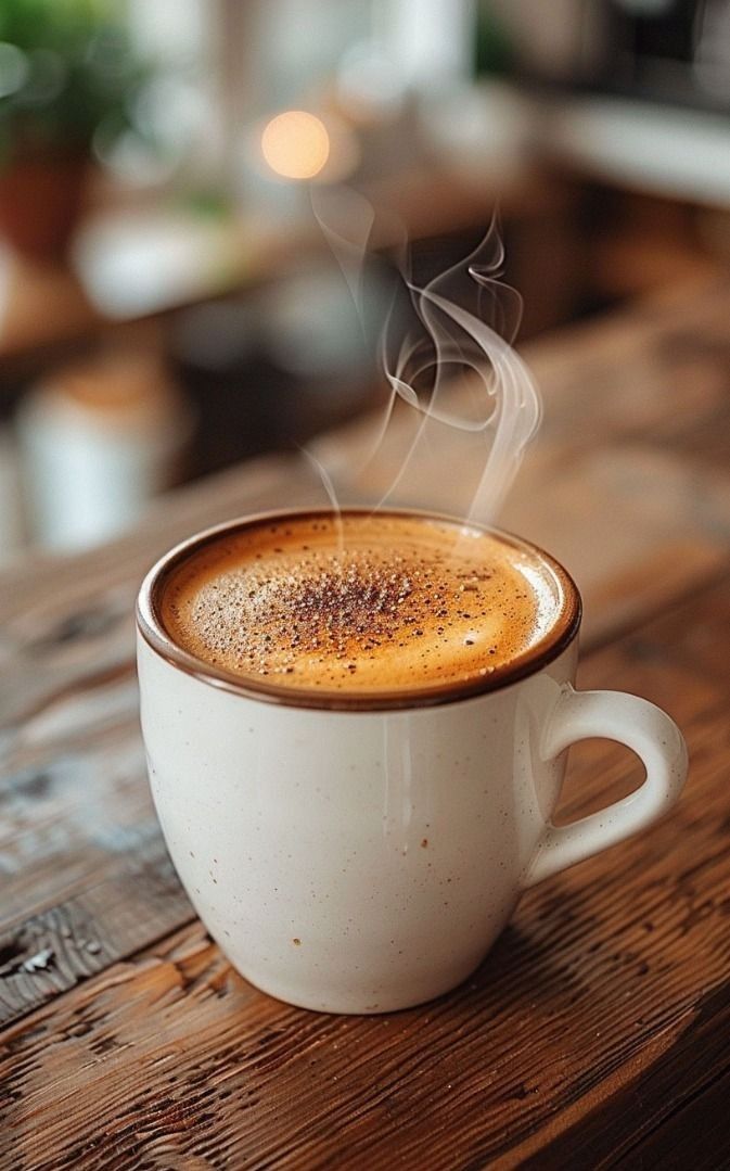 a cup of coffee with steam rising from it