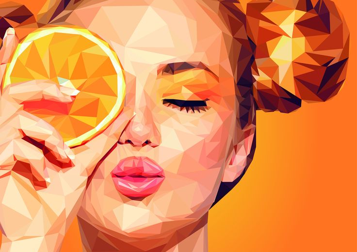 Orange Adobe Illustrator Fruit Love, Geometric Portrait, Wpap Art, Draw Realistic, Polygon Art, Cubism Art, Kunst Inspiration, Pop Art Portraits, Low Poly Art