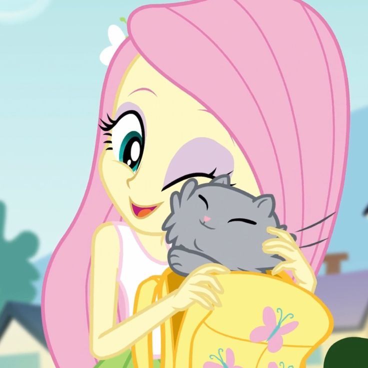 a pink haired girl holding a gray cat