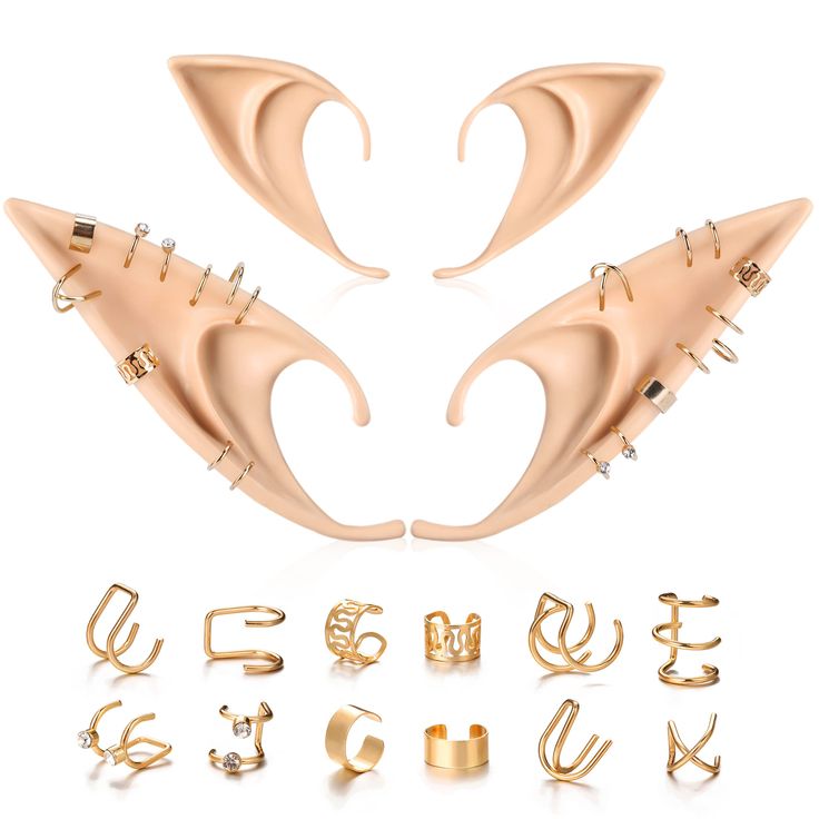 PRICES MAY VARY. 2 Pairs Elf Ear and Gold Chain Earrings Set: 2 different pairs elf ear, including 1 pair of short and 1 pair of long soft silicone brown elf ear, 24pc earrings, fit for most girls ear. You can dress up like a fairy, monster, vampire, elf, anime characters in cosplay, Halloween, masquerade, anime, costume and dress up party. Material: Elf ear made of silicone, that are soft and comfortable material, can fold and knead, will not be deformed. It can be repeats to use. The chain ear Masquerade Anime, Ears With Earrings, Fairy Monster, Pixie Ears, Browns Elf, Elf Earrings, Elf Cosplay, Elf Ear Cuff, Fairy Ears