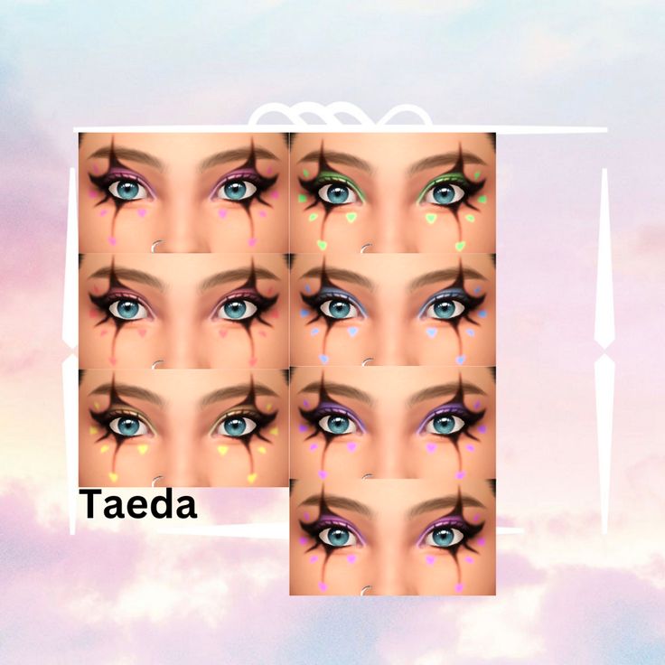 an image of the eyes and eyebrows of a woman with blue eyes, pink clouds in the background