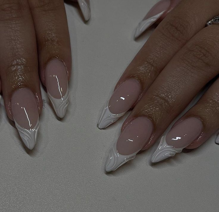 White 3d Nail Art, Nikkah Nails, Simple 3d Nails, Almond Classy Nails, Wedding Nails Classy, Classy Vacation Nails, Minimalist Almond Nails, Small Almond Nails, Era Nails