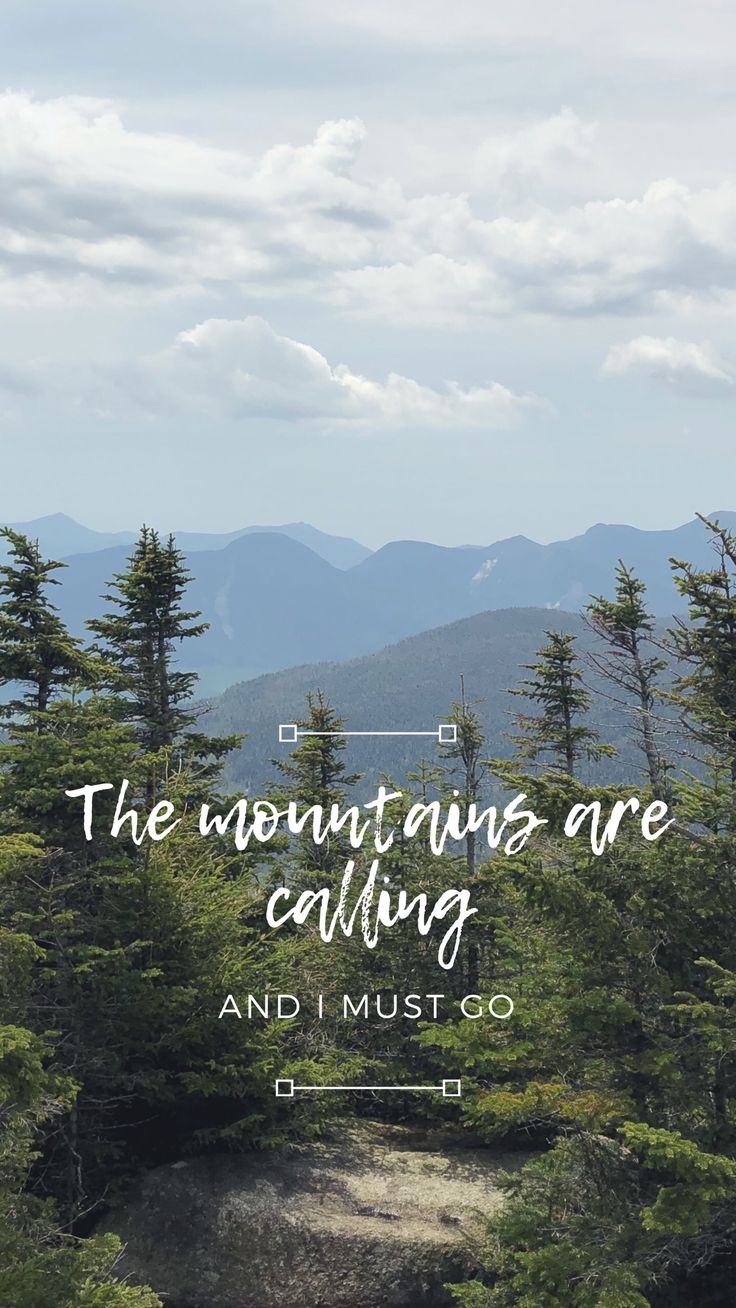 the mountains are calling and i must go quote on top of a mountain with trees