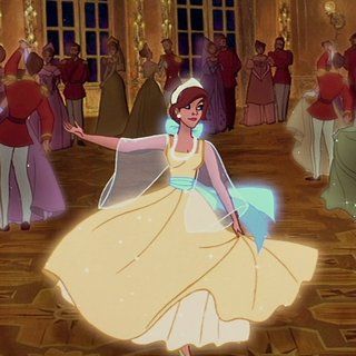 the princess and the frog are dancing in their wedding gowns at disney's ballroom