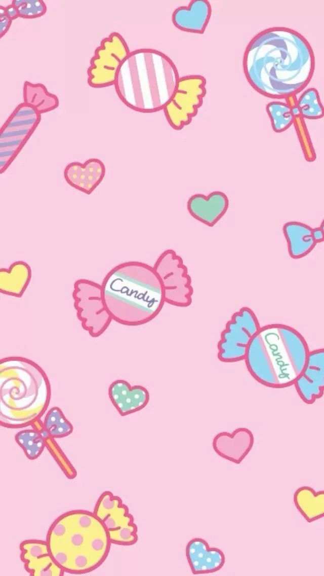 a pink wallpaper with candy and candies on it