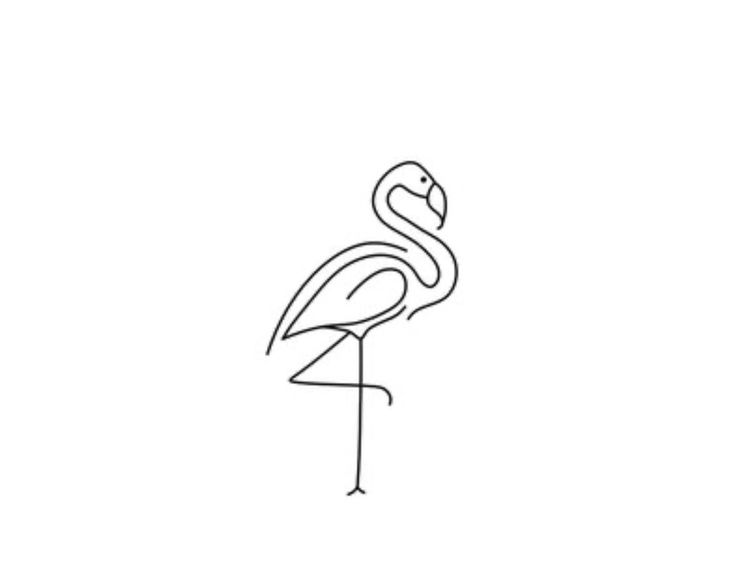 a line drawing of a flamingo standing on one leg with its head turned to the side