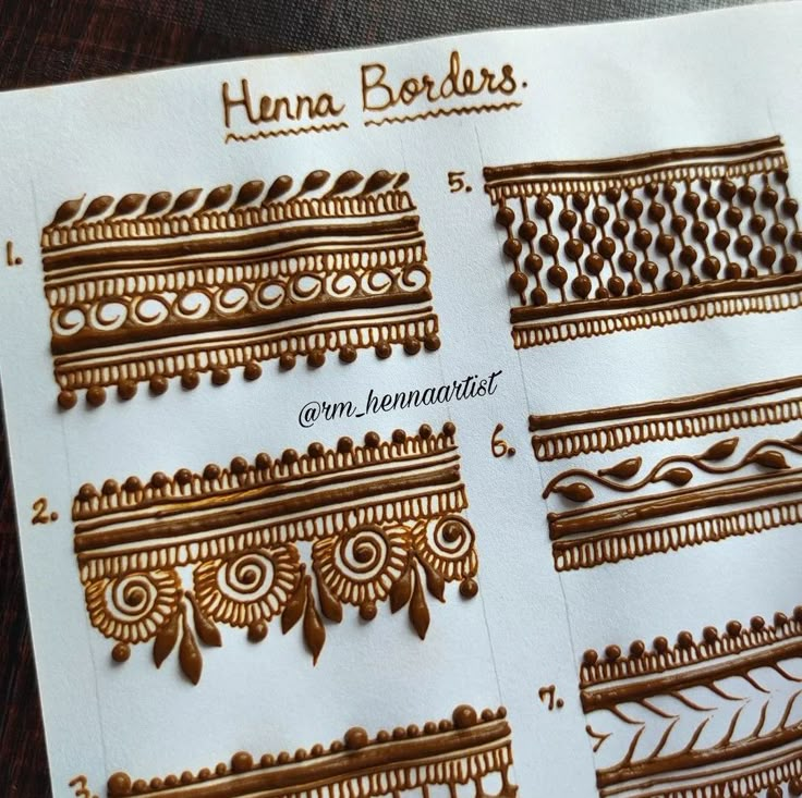 henna border designs are shown on top of a piece of paper