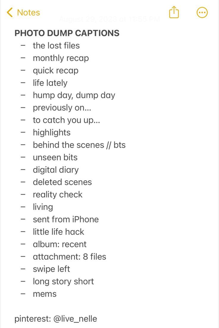 an iphone screen with the words photo dump captions on it