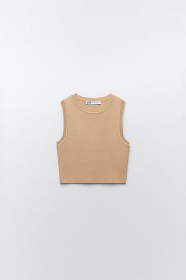 Zara Clothes Women, Zara Basic Top, Zara Croptop, Classic Fits, Zara Basics, Brown Crop Top, Fine Knit Sweater, Zara Outfit, Zara Shirt