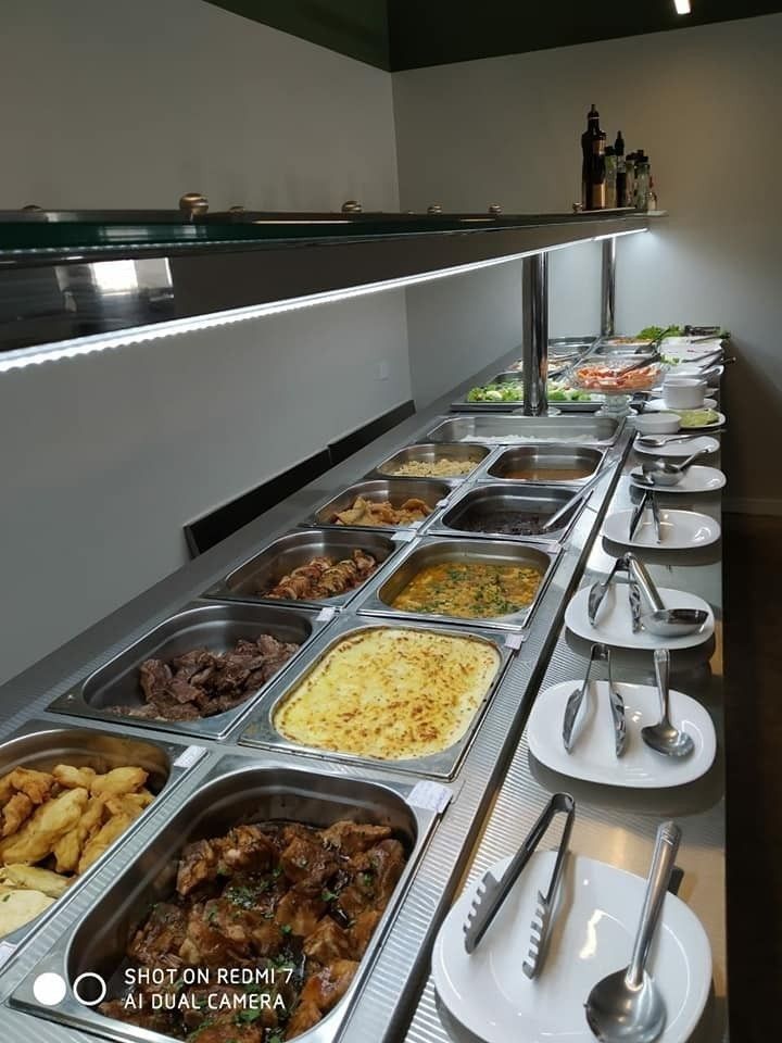 a buffet with many different types of food