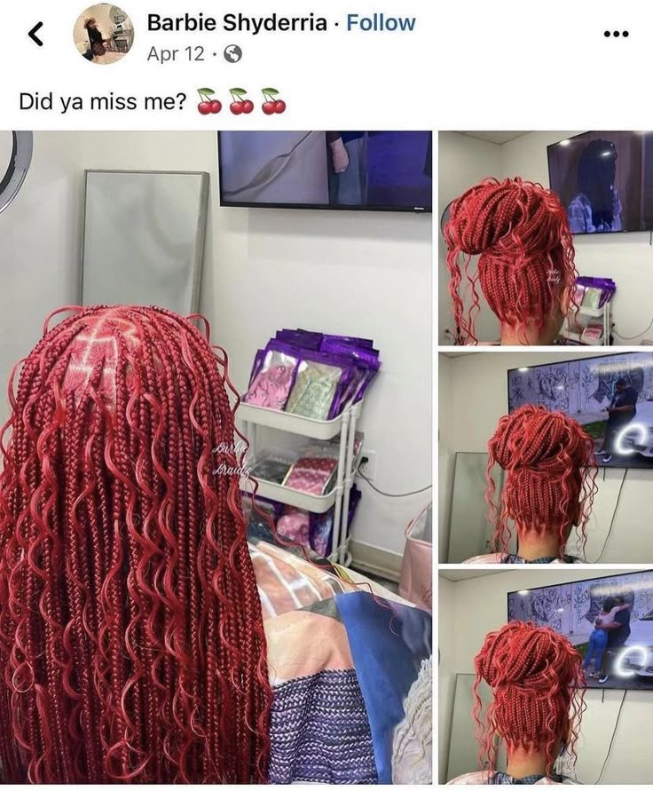 Hairstyles With Red Hair, Red Bohemian Knotless Braids, Red Braids For Black Women, Red Boho Braids, Hairstyles Braids Short, Box Braids Red, Braids Short Hairstyles, Red Knotless Braids, Red Knotless