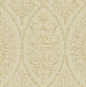 a beige wallpaper with ornate designs on it