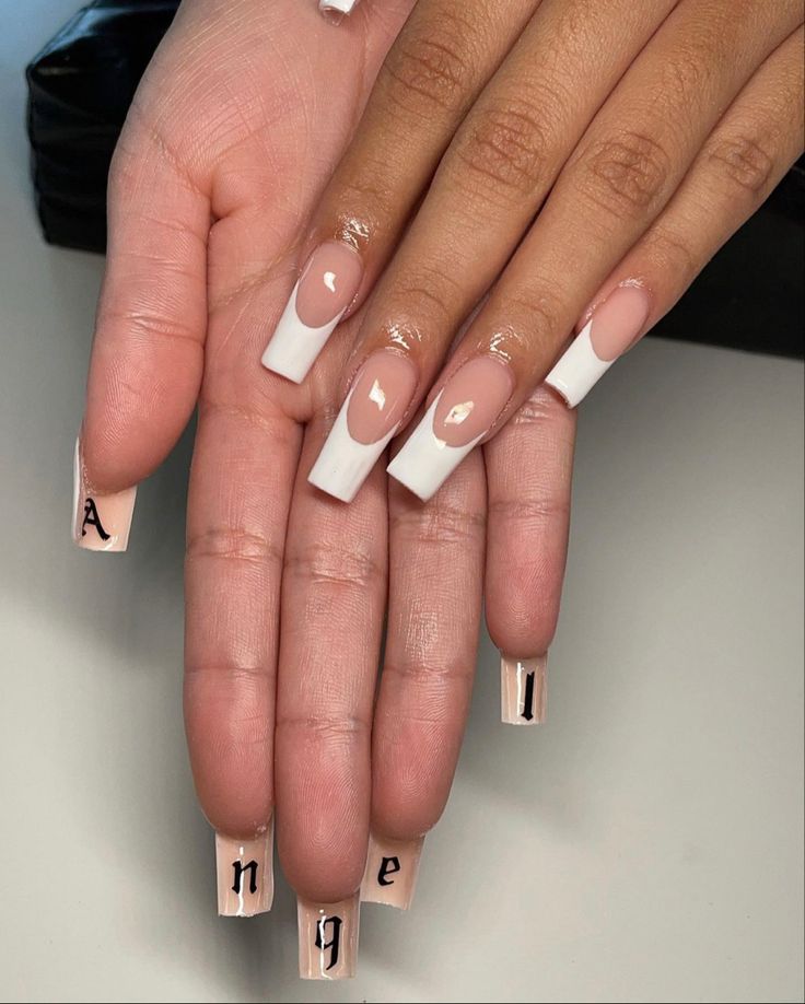 Nails With Initials, Nails Ideas Long, Pink Nails Ideas, White And Green Nails, Nails Acrylic Square Long, Nails With Fire, Acrylic Nails Square, Y2k Acrylic, Tropical Vacation Nails