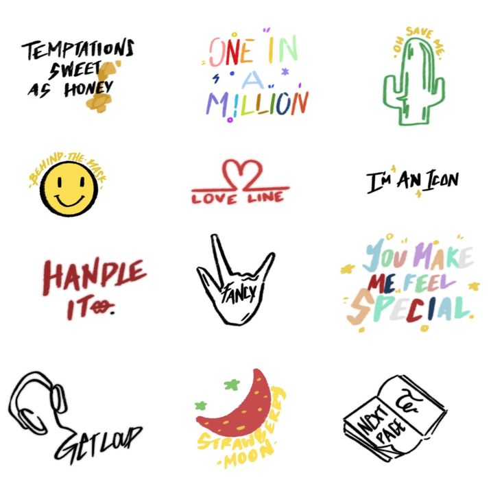 various stickers with the words and symbols on them, including one in a million