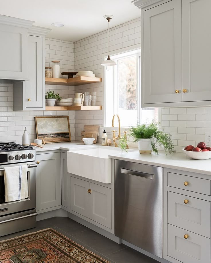 the kitchen is clean and ready to be used as a spot for cooking or baking