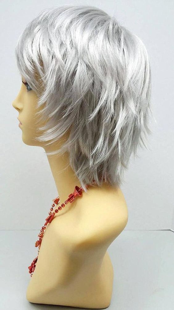 Wigs Silver, Silver Costume, 60 Hairstyles, Costumes Wigs, Wig Costume, Wigs Cosplay, Short Shag Hairstyles, Silver Highlights, Animal Costumes