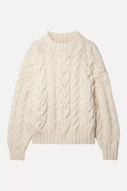 Cream Cable Knit Jumper | SheerLuxe Cream Knitwear, Christmas List Inspo, The Round Up, Shopping List Clothes, Outfit Designer, White Cable Knit Sweater, 80 Fashion, Cream Jumper, Day Fits