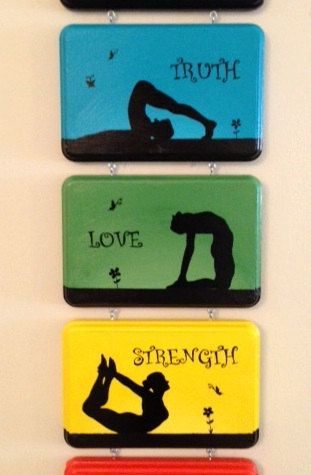 three magnets with the words truth, love, strength and yoga