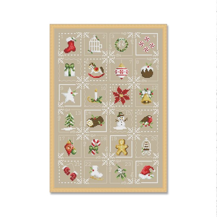 a cross stitch pattern with christmas decorations on it