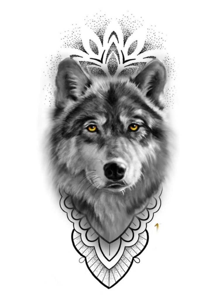 a wolf with a crown on it's head is shown in black and white