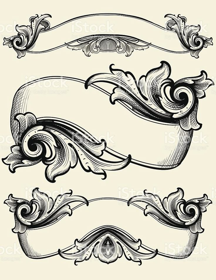 an old fashioned set of decorative scroll designs stock photo